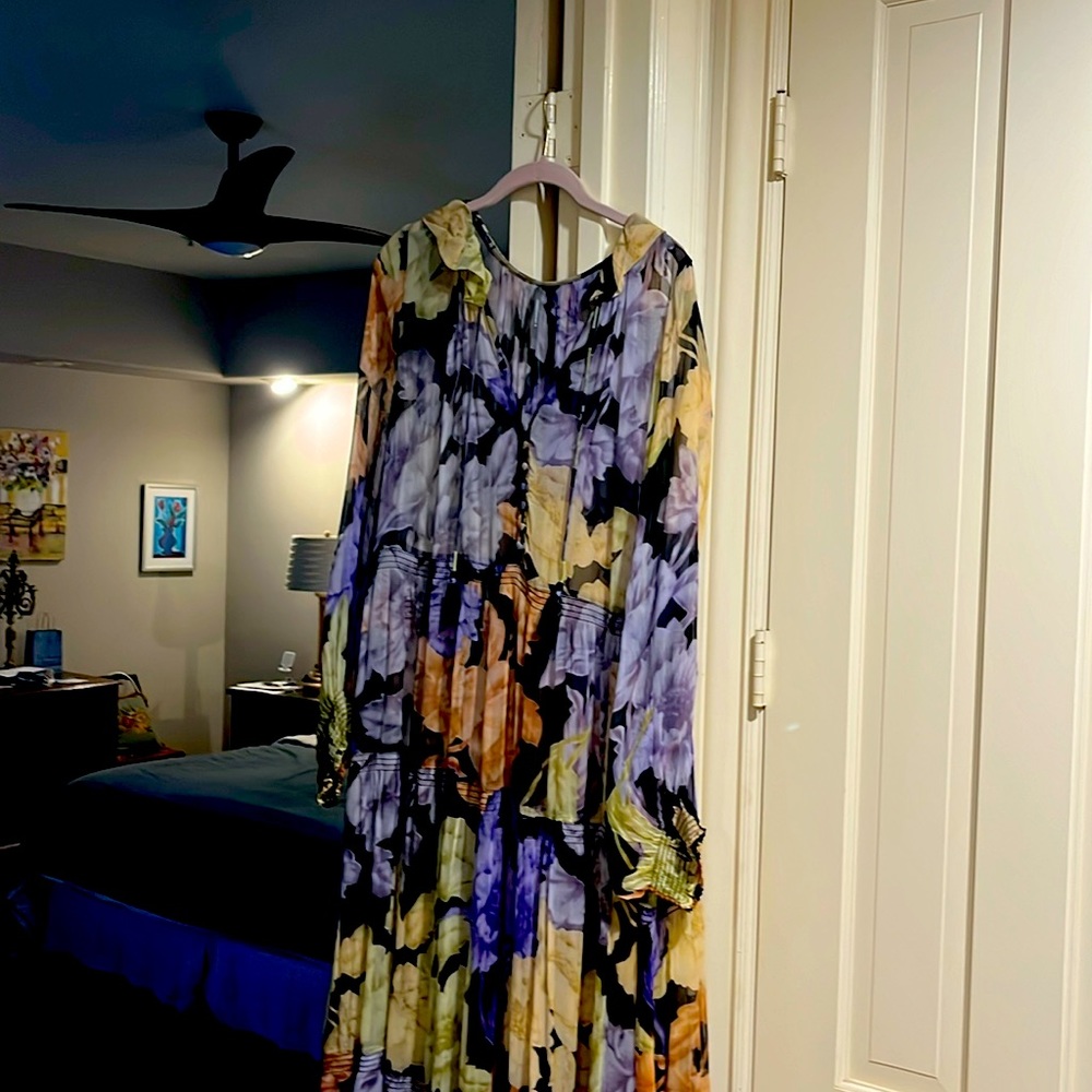 Fabulous chiffon springtime long dress. Never worn. Sweeps ground,Anthropologie